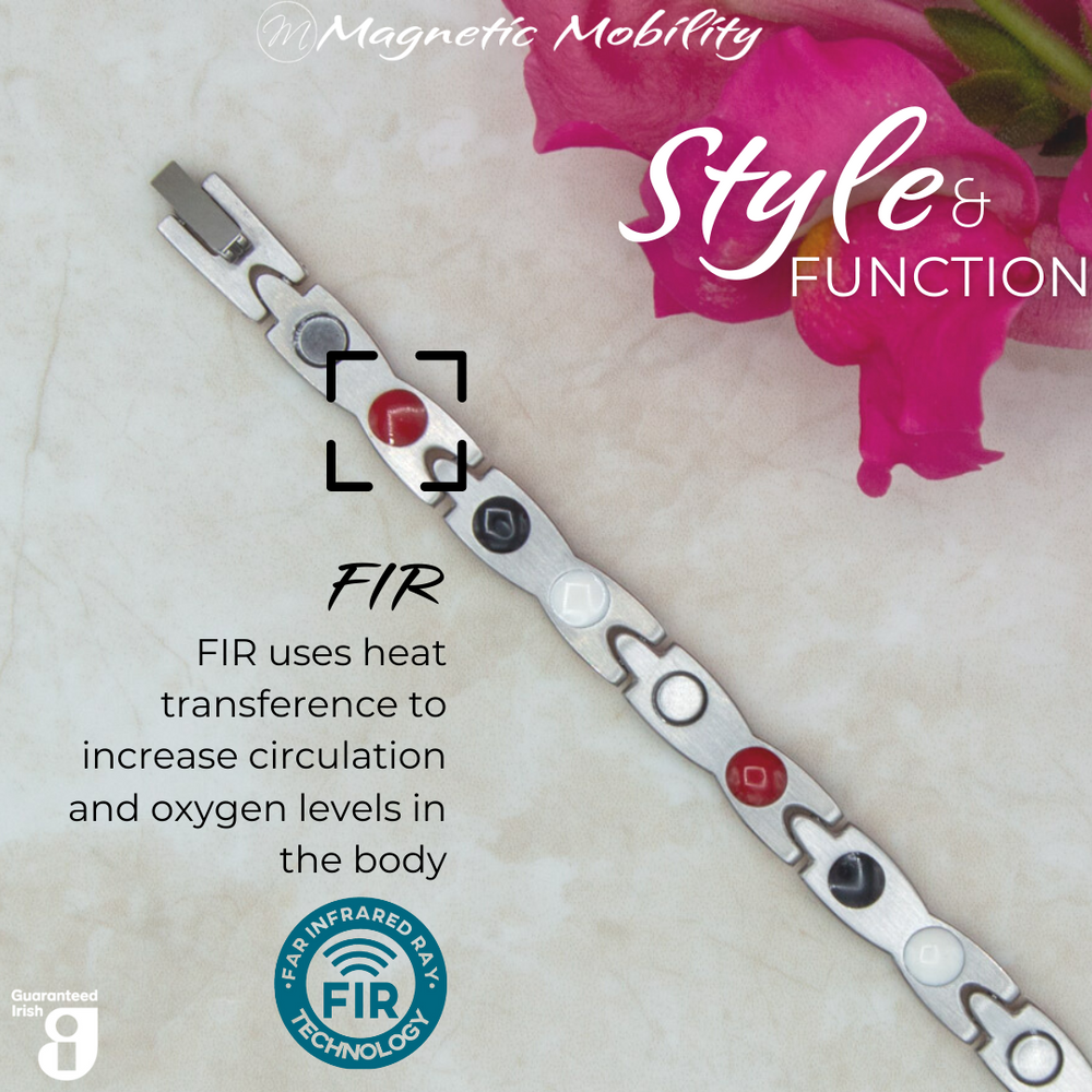 
                  
                    Load image into Gallery viewer, Snapdragon 4in1 magnetic bracelet from Magnetic Mobility, showcasing FIR technology which uses heat transference to increase circulation and oxygen levels in the body. Enhances overall wellness and pain relief.
                  
                