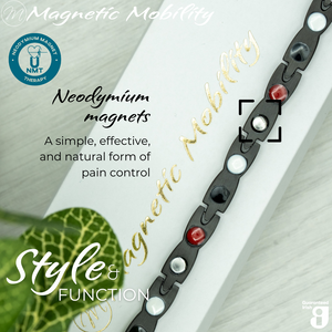 
                  
                    Load image into Gallery viewer, Snapdragon Night 4in1 magnetic bracelet from Magnetic Mobility, highlighting neodymium magnets which offer a simple, effective, and natural form of pain control. Perfect for alleviating arthritis, back pain, fibromyalgia, and more.
                  
                