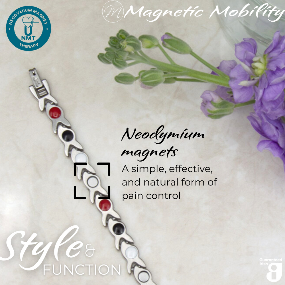 
                  
                    Load image into Gallery viewer, Virginia moon 4in1 magnetic bracelet from Magnetic Mobility, highlighting neodymium magnets which offer a simple, effective, and natural form of pain control. Perfect for alleviating arthritis, back pain, fibromyalgia, and more.
                  
                