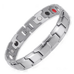 4in1 magnetic bracelet Alexanders Star by Magnetic Mobility, featuring a sleek sliver design. The bracelet is designed for people with arthritis, back pain, fibromyalgia, joint and muscle pain, menopause symptoms, migraine and more.