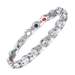 Angelica's Star 4in1 Magnetic Bracelet from Magnetic Mobility featuring Swarovski crystals on the front and 4in1 elements on the back, including neodymium magnets, FIR elements, germanium, and negative ions. Elegant silver design for style and pain relief.