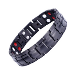 Ashe Night Double strength 4in1 magnetic bracelet by Magnetic Mobility, promoting arthritis, back pain, fibromyalgia relief with a stylish black design. The bracelet features a double row of health elements. 