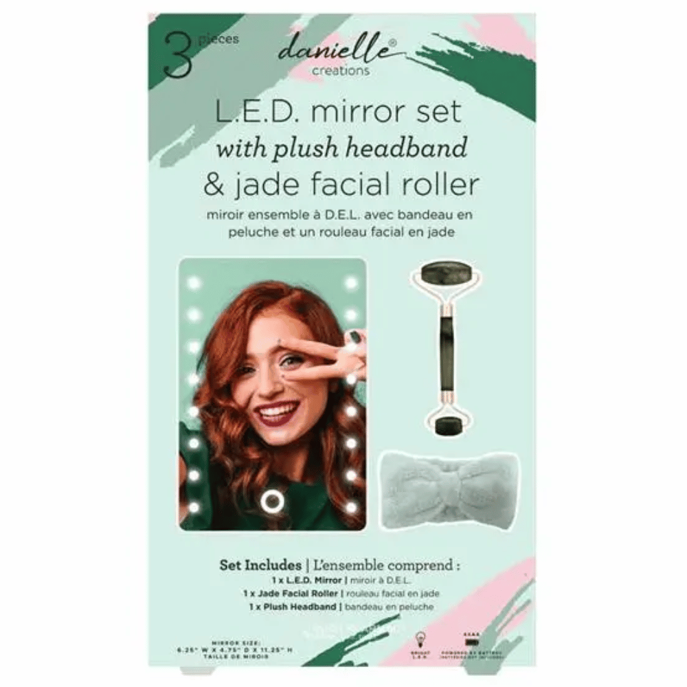 Danielle LED Mirror with Jade Facial Roller & Plush Headband Giftset