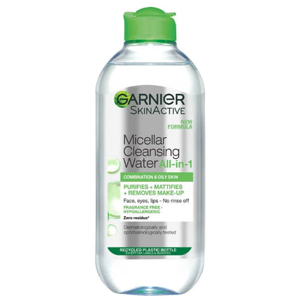 Garnier Micellar Water. All in 1. Purify, mattifies and removes makeup. 