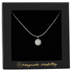 
                  
                    Load image into Gallery viewer, June Birthstone Necklace from Magnetic Mobility featuring an opal Swarovski crystal pendant with a magnet. Ideal for neck pain relief, displayed in a stylish black box.
                  
                