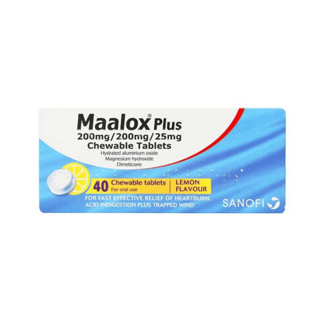 Maalox Plus Chewable Tablets Lemon Flavour 40 Pack